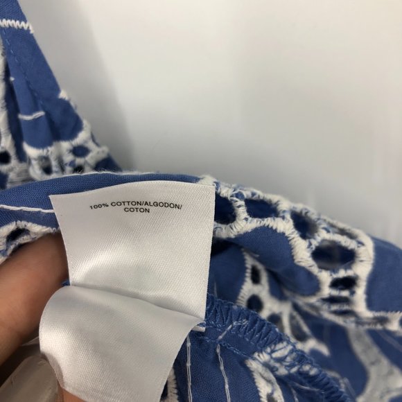 Anne Klein Top Size XS Womens Blue White Floral Eyelet Embroidered Cotton Tank T - Picture 7 of 9